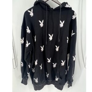 PLAYBOY x Missguided Black All Over Playboy Bunny Hoodie Sweatshirt M
